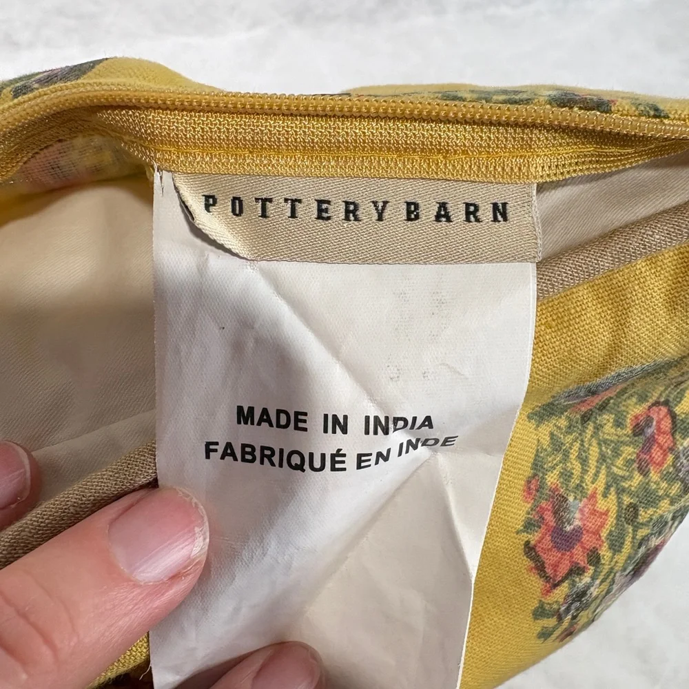 Pottery Barn Yellow Floral Medallion Decorative Throw Pillow Cotton Linen India‎